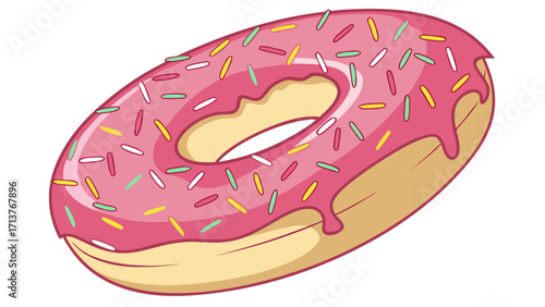Glossy 3D Donut with Pink Frosting and Rainbow Sprinkles Vector Illustration on Clear Background