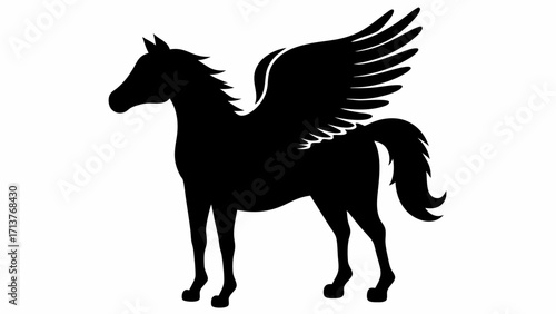 Majestic Pegasus silhouette, winged horse, symbol of imagination, freedom, and mythical power