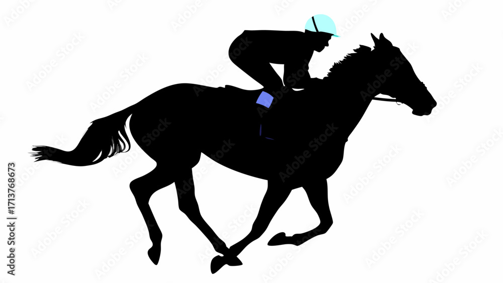 Obraz premium Dynamic silhouette of jockey racing horse, capturing speed and equestrian sport excitement