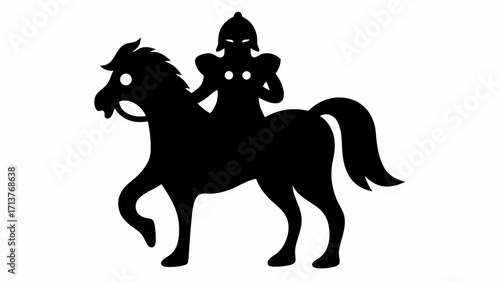 Mysterious knight riding a majestic horse, a silhouette of medieval bravery and folklore legend