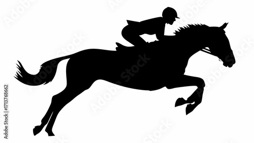 Elegant silhouette of horse and rider jumping, dynamic equestrian sport illustration, powerful equine grace