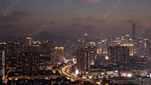 Wallpaper Mural Night Cityscape: Elevated View of Illuminated Buildings and Highway Torontodigital.ca