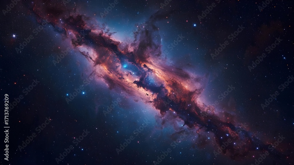 Fototapeta premium Vibrant cosmic nebula in deep space with distant stars