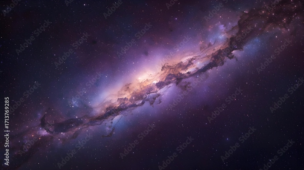 Fototapeta premium Vibrant purple and gold nebula in deep space with countless stars