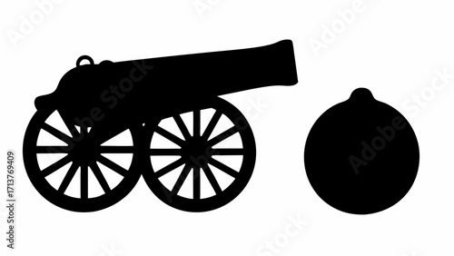Historic cannon silhouette with cannonball ready for firing, evocative of classic military history