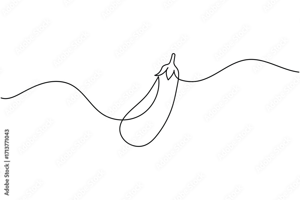 Obraz premium Eggplant continuous one line drawing of vegetable in minimalist style. Perfect for food, organic, and healthy lifestyle design