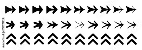Collection of Black Arrows and Chevrons Pointing Right and Up