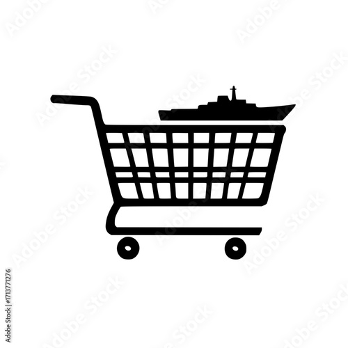 Creative vector of retail cart with small cruise liner icon in modern shopping and tourism theme