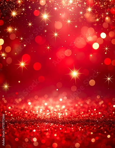 Festive red background with glittering stars