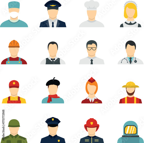 Professions icons set in flat style