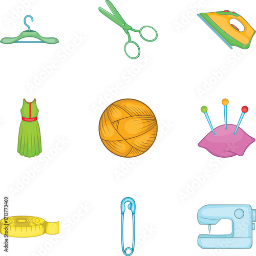 Range of tools for dressmakers icons set