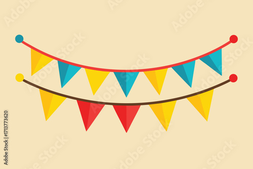 Colorful Triangle Flags Hanging on Twine Party Decoration Illustration