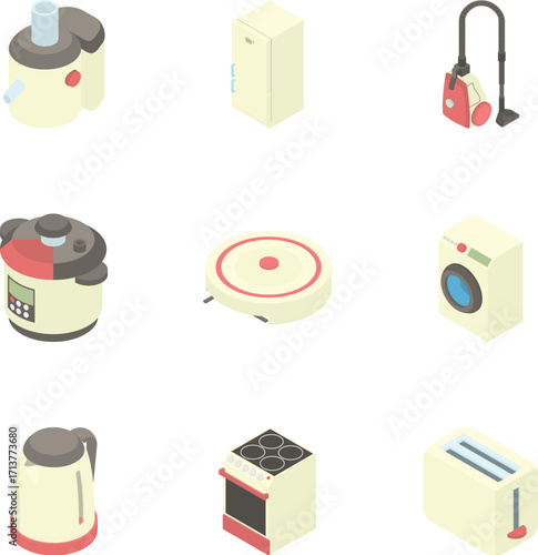 Electronic kitchen equipment icons set