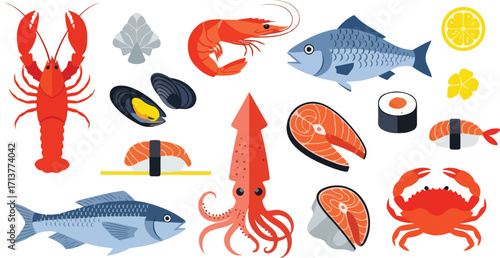 Seafood Extravaganza A Colorful Collection of 16 Delicious EPS Illustrations