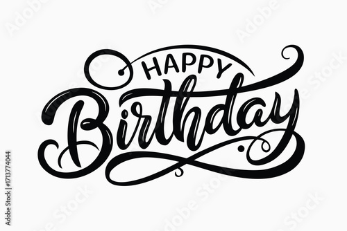 Elegant Black Calligraphy Spelling Out Happy Birthday on a Clean White Background, Celebration Card