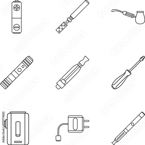 Electronic smoking cigarette icons set