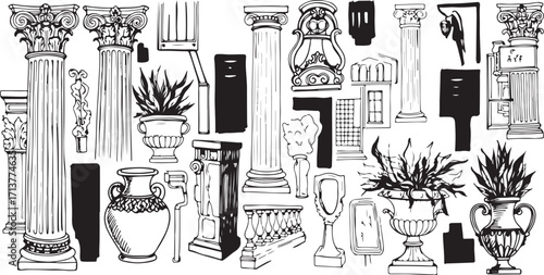 Architectural Columns, Plants, and Urns A Collection of Vintage Design Elements (19