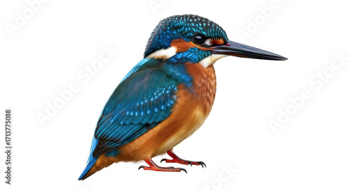 Foto Isolated Kingfisher with colorful plumage perched, small bird with sharp beak, w