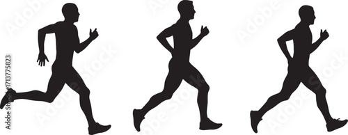 Vector graphic of a running man in silhouette, illustrating the progressive stages of a jogging stride for fitness and endurance concepts