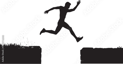 Overcoming Obstacles A Silhouette of a Man Leaping Forward