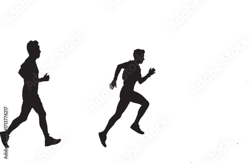 Silhouette of two men running side-by-side, capturing the essence of athletic motion and competitive spirit