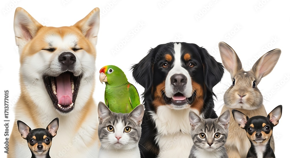 Obraz premium A diverse group of adorable pets posed together