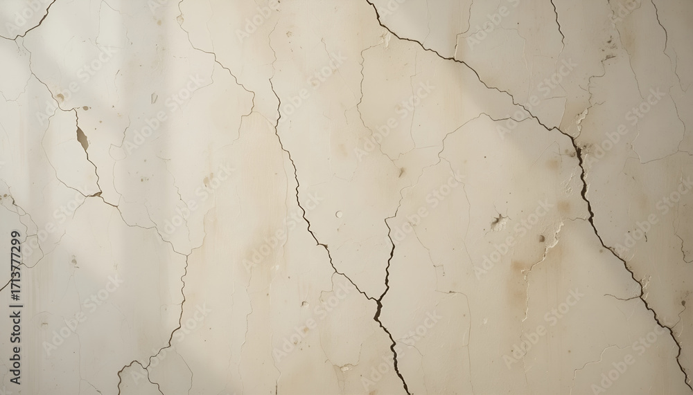 Obraz premium Light‑Colored Wall with Cracks – Textured Architectural Background