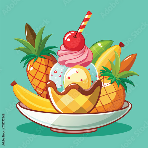 Fruit and ice cream sundae in a bowl