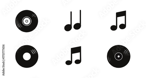 Vinyl Records and Music Notes Black and White Minimalist Illustration for Music Lovers and Professionals