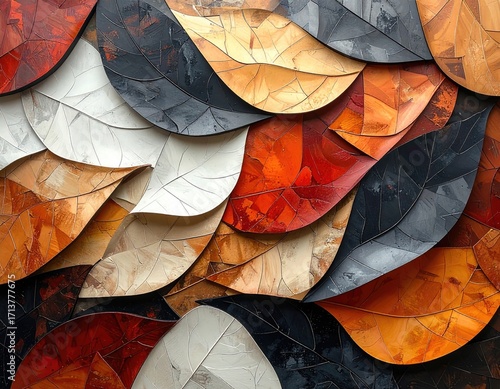 Abstract Colorful Leaf-Shaped Mosaic Design.
