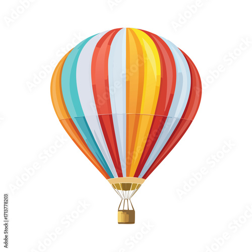 A hot air balloon with a striped pattern, perfect for travel, vacation, and exploration-themed designs. Generative AI