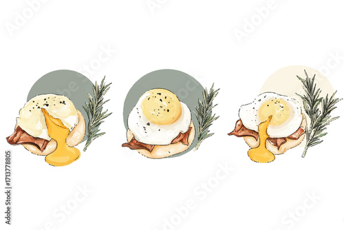 Watercolor Eggs Benedict Illustration with Hollandaise Sauce and Bacon for Brunch Lovers Delight