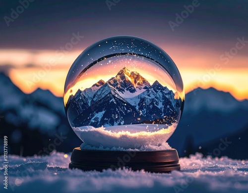 Winter Mountain Landscape in a Glass Orb.