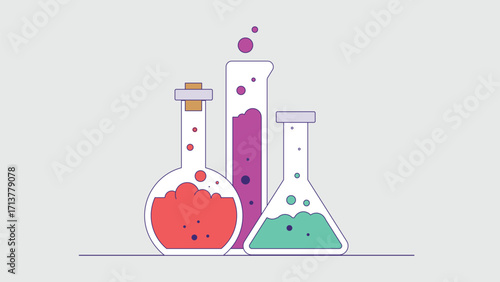 Flat illustration of a chemical bottle filled with liquid, representing a laboratory container used for storing and handling various substances