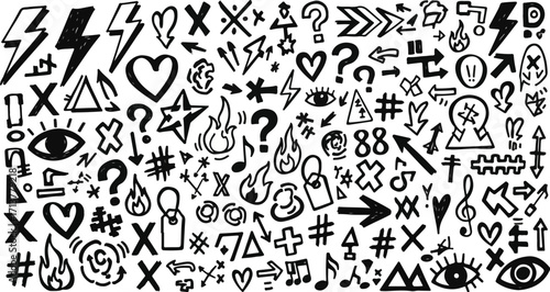 Dynamic Collection of Hand-Drawn Doodle Symbols and Icons for Creative Design Projects – Versatile Vector Graphic Elements Pack Ideal for Digital and Print Media Assets