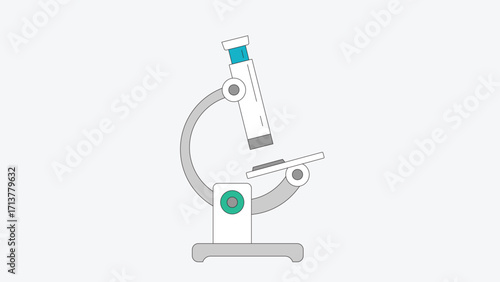 A biology lab setup featuring a microscope as the focal point. The microscope is detailed and placed on a lab table
