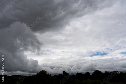 Stormy sky panorama. Wide gloomy background