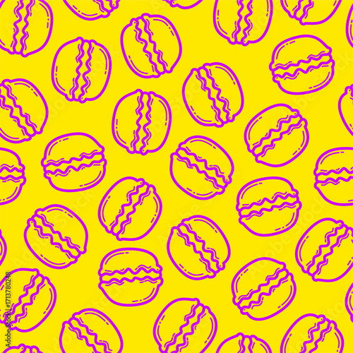colorful macarons pattern background. doodle macaron seamless pattern background. multicolored french macarons pattern background. Macarons dessert pattern.