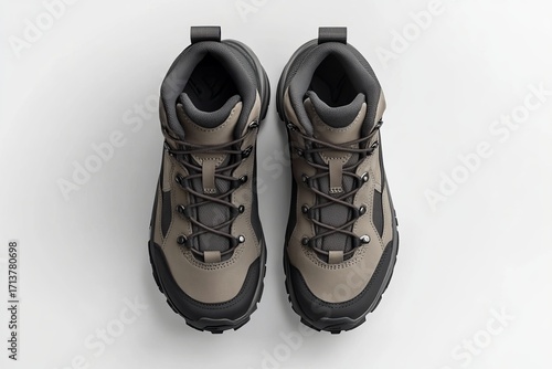 Shoe Mockup side and top view of hiking boots together, clean and professional composition, copy space, background color white, minimalism, stock vector