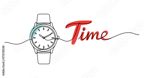 Stylish wristwatch with "Time" text in artistic design, modern elegance, copy space
