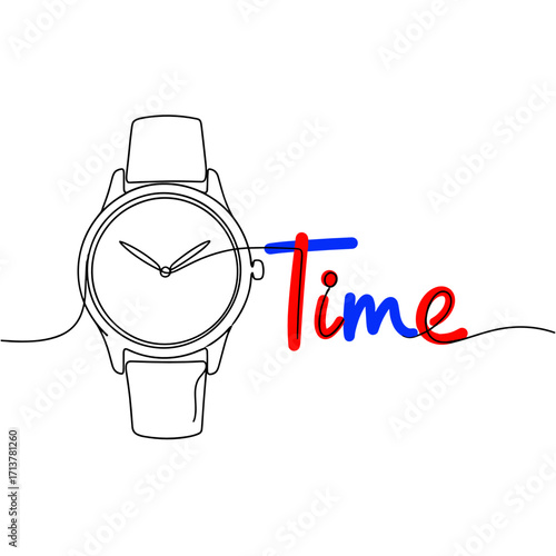 Minimalist wristwatch with "Time" text in contemporary design, elegant style, copy space