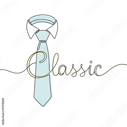 Elegant shirt collar and tie with "Classic" text in minimalist design, sophisticated style, copy space