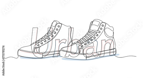 Urban sneakers illustration with "urban" lettering in minimal style and copy space 