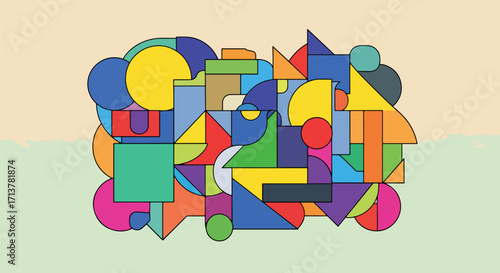 Colorful abstract composition of geometric shapes, symbolizing creativity, design, and modern digital art.
