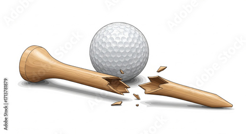 Broken golf tee with golf ball, illustrating a failed golf shot.