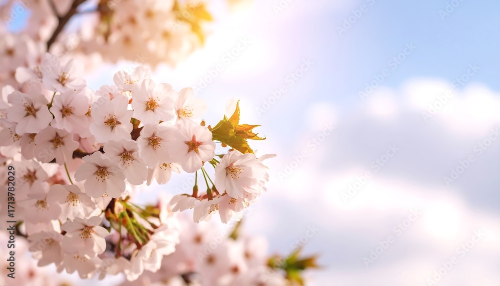 Fototapeta premium Spring blossoms against a pale sky