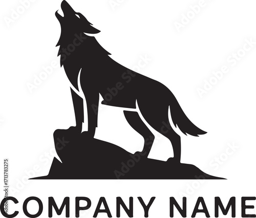 Black Silhouette of a Howling Wolf Standing on a Rock