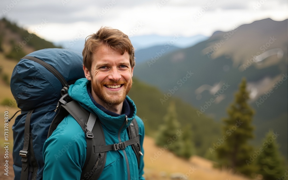 Naklejka premium Hiker feeling happy during a hike. High quality