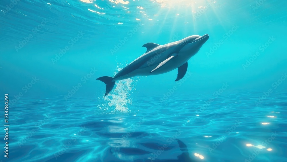 Fototapeta premium Playful Dolphin Jumps Over Waves