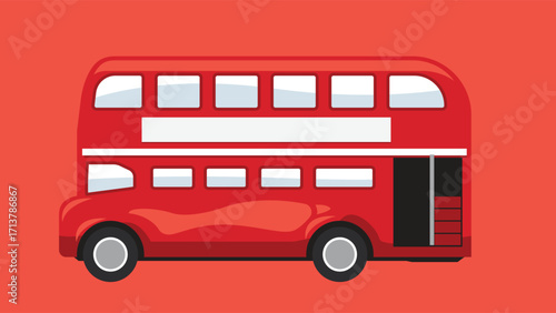 Illustration of a classic British double-decker bus, iconic to London, showcasing its vibrant red color and distinctive upper deck